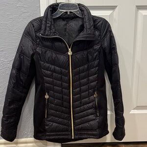 Michael Kors Black Puffer Jacket with Gold Accents